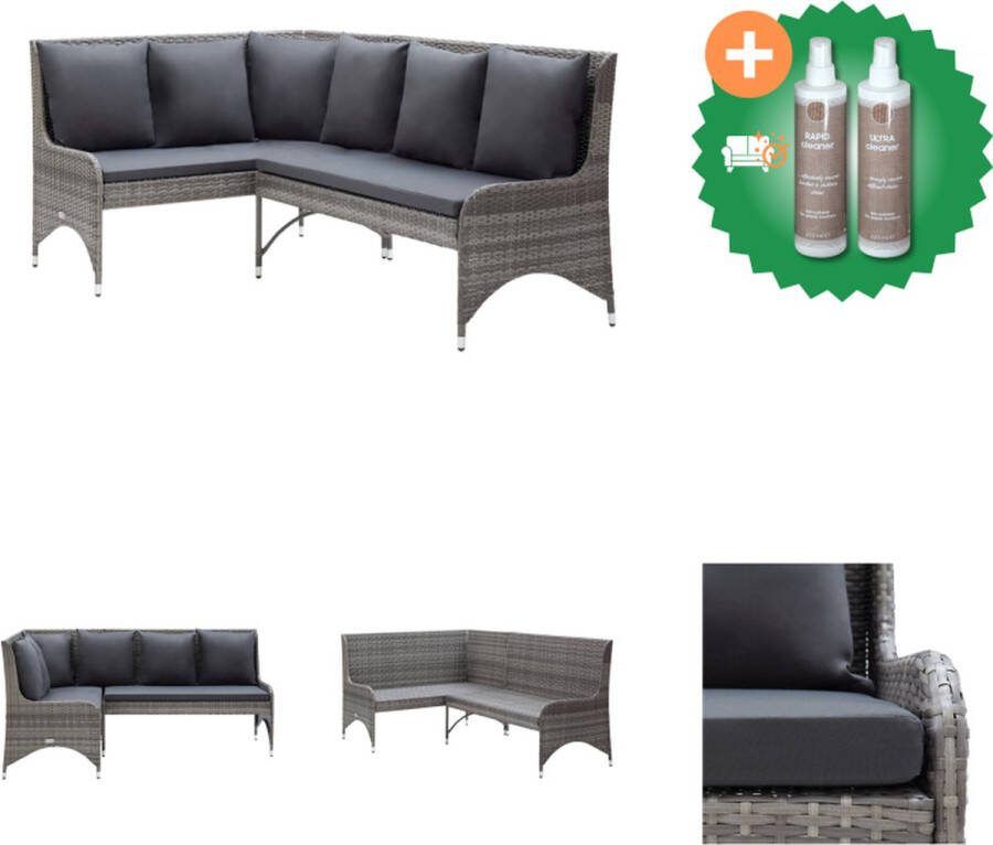 VidaXL Hoekbank Tuinbank Grijs PE rattan 130x62x90cm Inclusief kussens Loungebank Inclusief Onderhoudsset