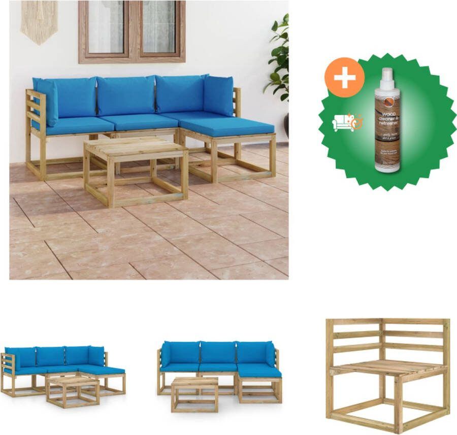 VidaXL Hoekbank Tuinset 64x64x70 cm Lichtblauw Kussen Tuinset Inclusief Houtreiniger en verfrisser
