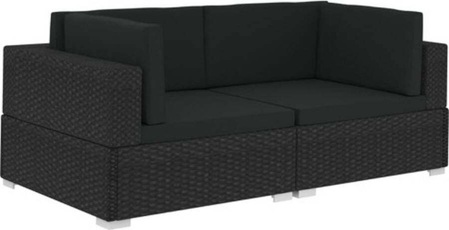 VidaXL -Hoekbanken-2-st-met-kussens-poly-rattan-zwart