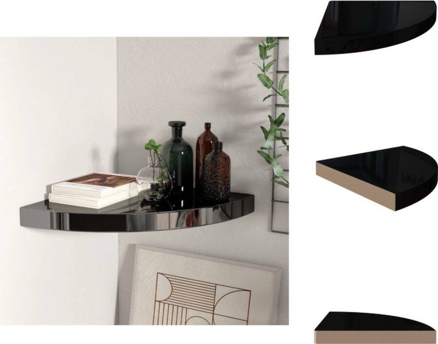 VidaXL Hoekplank Wanddecoratie 35 x 35 x 3.8 cm Hoogglans zwart Wandsteun