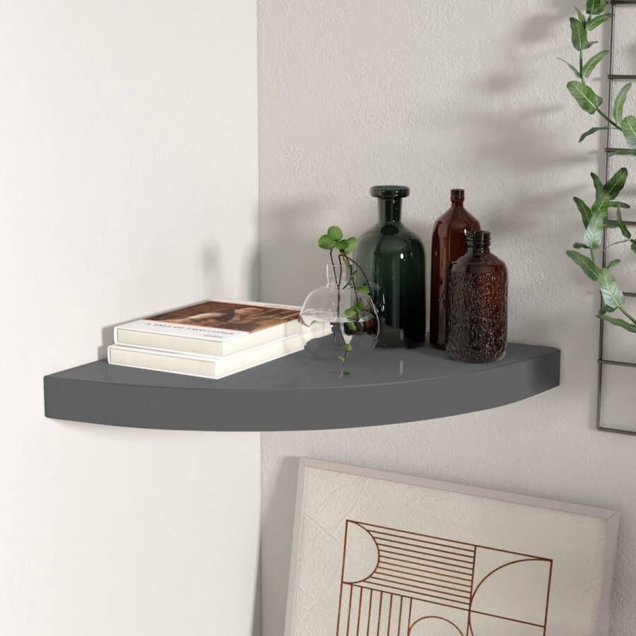 VidaXL -Hoekschap-zwevend-35x35x3 8-cm-MDF-hoogglans-grijs