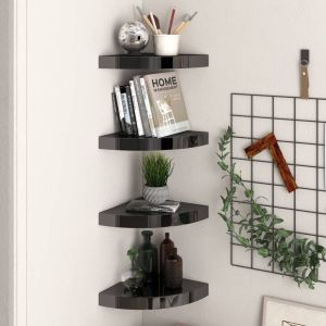 VidaXL Hoekschappen zwevend 4 st 25x25x3 8 cm MDF hoogglans zwart