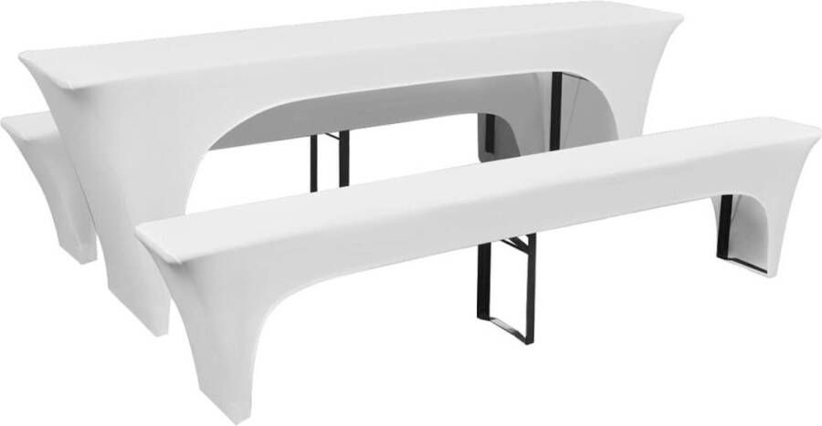 VidaXL -Hoezen-voor-biertafel-en-banken-stretch-wit-3-stuks-220-x-70-x-80-cm