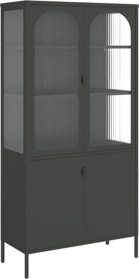 VidaXL -Hoge-kast-90x40x180-cm-glas-en-staal-zwart