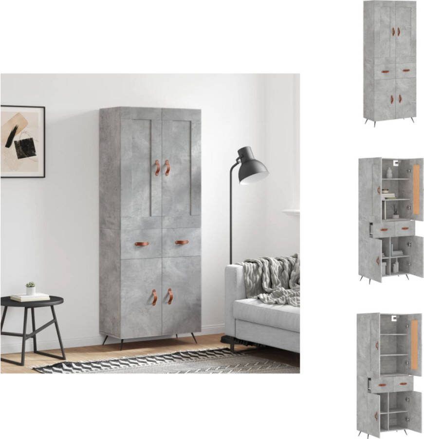 VidaXL Hoge Kast Betongrijs Dressoir- 69.5x34x90 cm Opzetkast- 69.5x34x90 cm Keukenkast