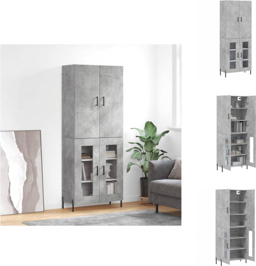 VidaXL Hoge Kast Betongrijs Dressoir en Bovenkast 69.5 x 34 x 180 cm Duurzaam Materiaal Keukenkast