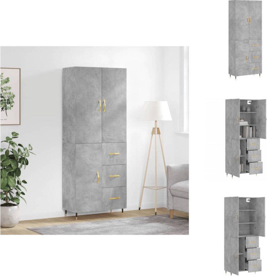 VidaXL Hoge Kast Betongrijs Dressoir en Opzetkast 69.5 x 34 x 180 cm (B x D x H) Keukenkast