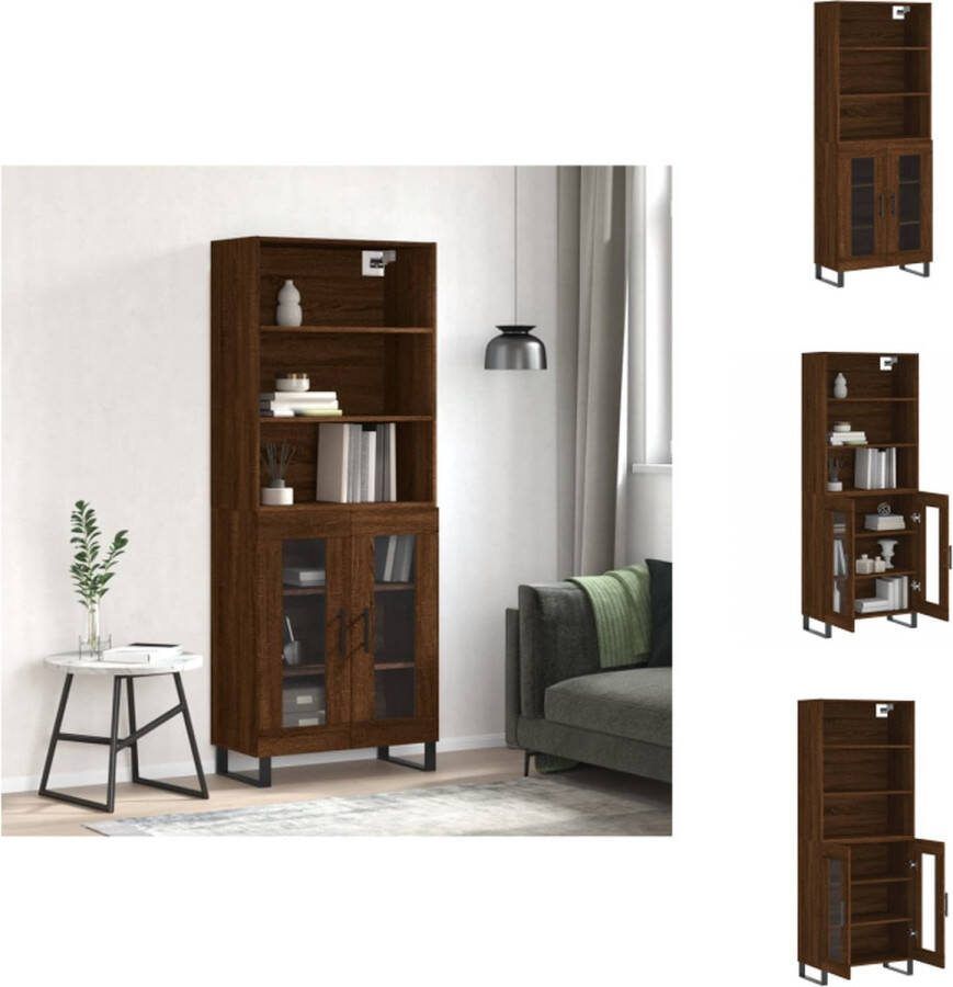 VidaXL Hoge Kast Bruineiken Dressoir Opzetkast 69.5 x 34 x 180 cm Montage vereist inclusief 1x Dressoir 1x Opzetkast Keukenkast
