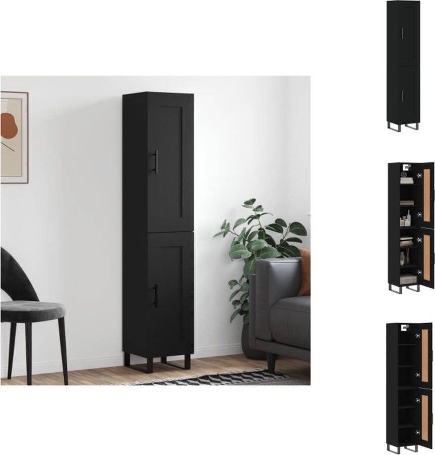 VidaXL Hoge Kast Dressoir en Opzetkast 34.5 x 34 x 180 cm Zwart Keukenkast