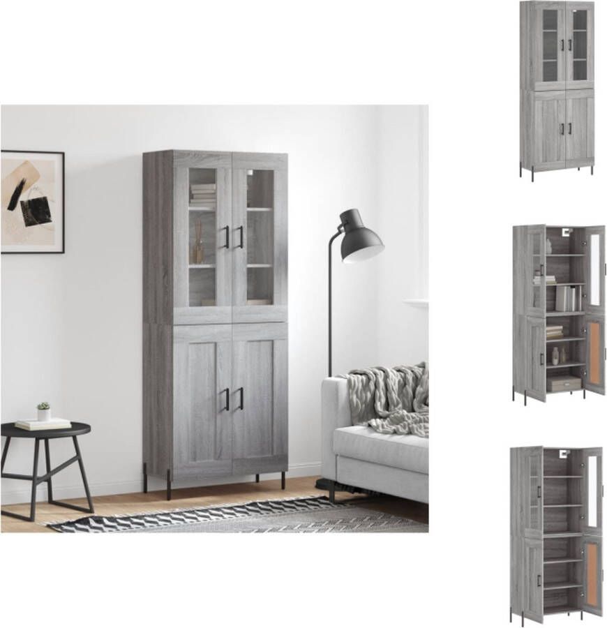 VidaXL Hoge Kast Dressoir en Opzetkast 69.5 x 34 x 180 cm (B x D x H) Grijs Sonoma Eiken Keukenkast