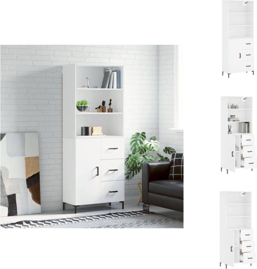 VidaXL Hoge Kast Dressoir Wit 69.5 x 34 x 180 cm Bewerkt hout en ijzer Keukenkast