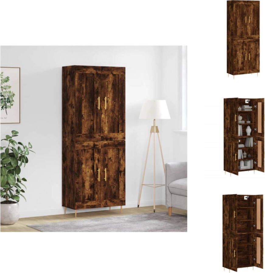VidaXL Hoge Kast Gerookt Eiken 69.5 x 34 x 180 cm Duurzaam materiaal Voldoende opbergruimte Praktische deuren IJzeren poten Montage vereist Inclusief 1 x dressoir en 1 x opzetkast Geen schroeven en pluggen inbegrepen Keukenkast