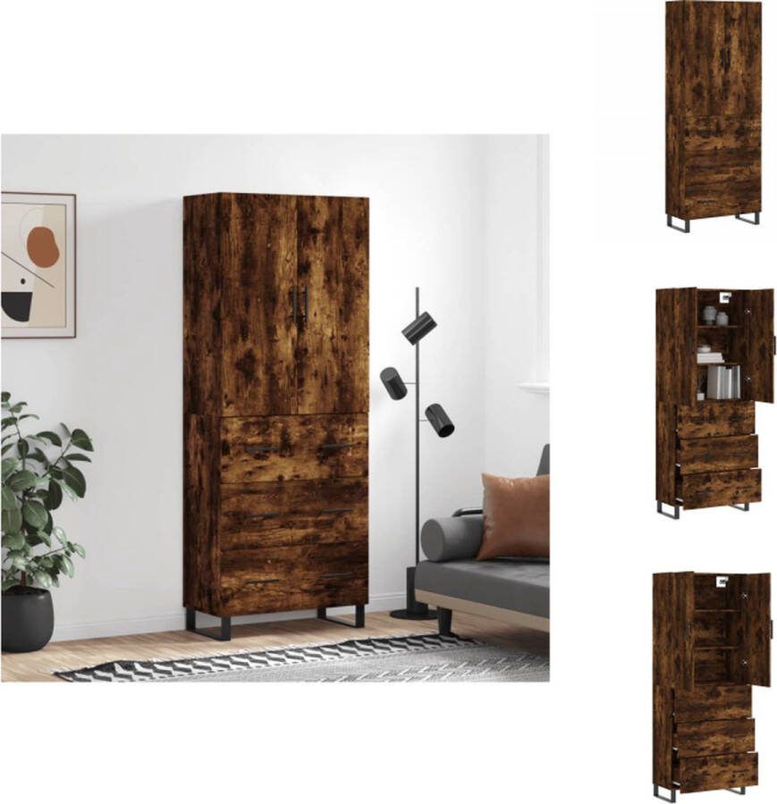 VidaXL Hoge Kast Gerookt Eiken 69.5 x 34 x 180 cm Opbergkast Metalen voeten Keukenkast