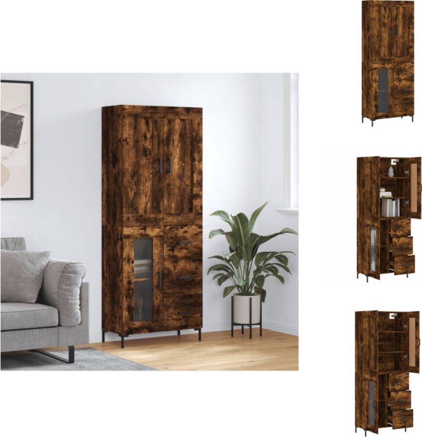 VidaXL Hoge Kast Gerookt Eiken Dressoir 69.5 x 34 x 90 cm Opbergkast Inclusief Montagemateriaal Keukenkast