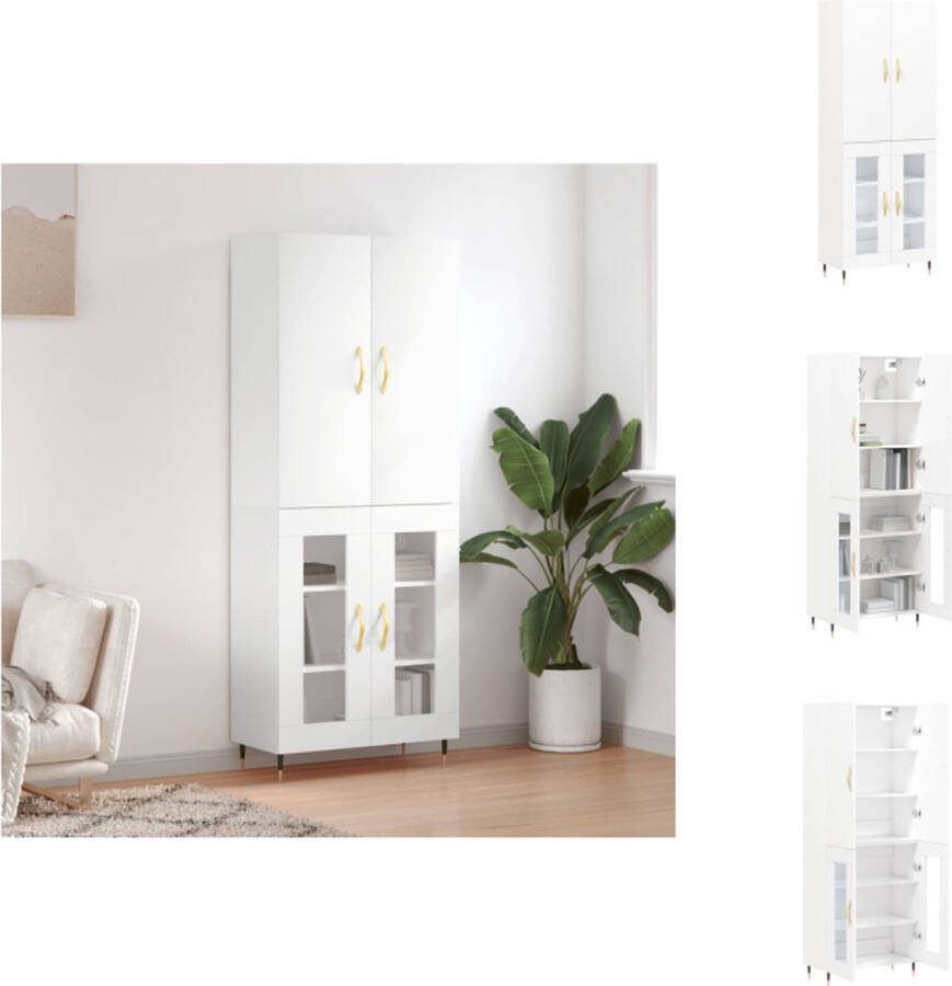 VidaXL Hoge Kast Opbergkast 69.5 x 34 x 180 cm Duurzaam bewerkt hout metaal en glas Wit Keukenkast