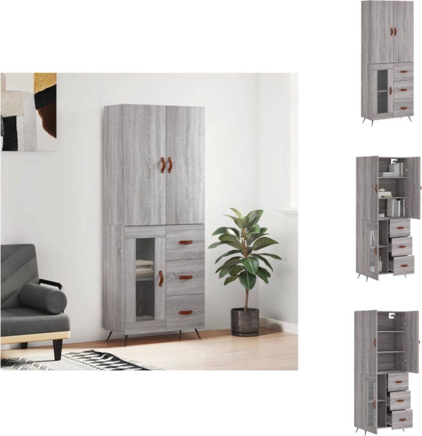 VidaXL Hoge Kast Opbergkast 69.5 x 34 x 180 cm Grijs Sonoma Eiken Keukenkast