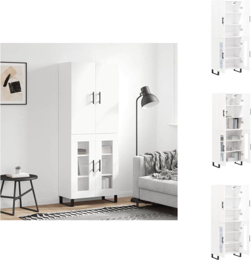 VidaXL Hoge Kast Opbergkast 69.5 x 34 x 180 cm Wit Keukenkast