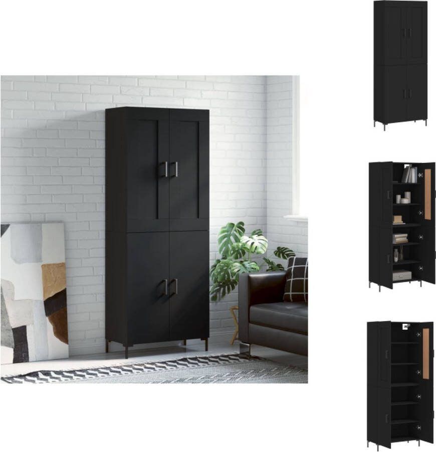 VidaXL Hoge Kast Opbergkast 69.5x34x180cm IJzeren Poten Zwart Keukenkast