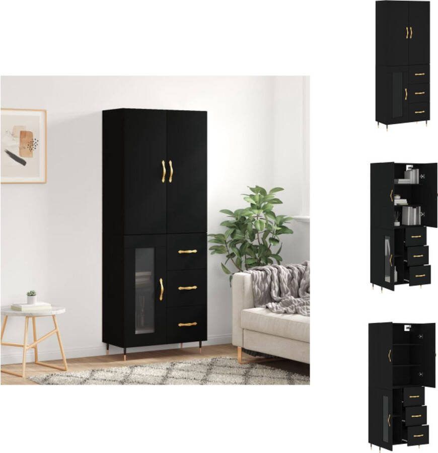 VidaXL Hoge Kast Opbergkast 69.5x34x180cm Zwart Keukenkast