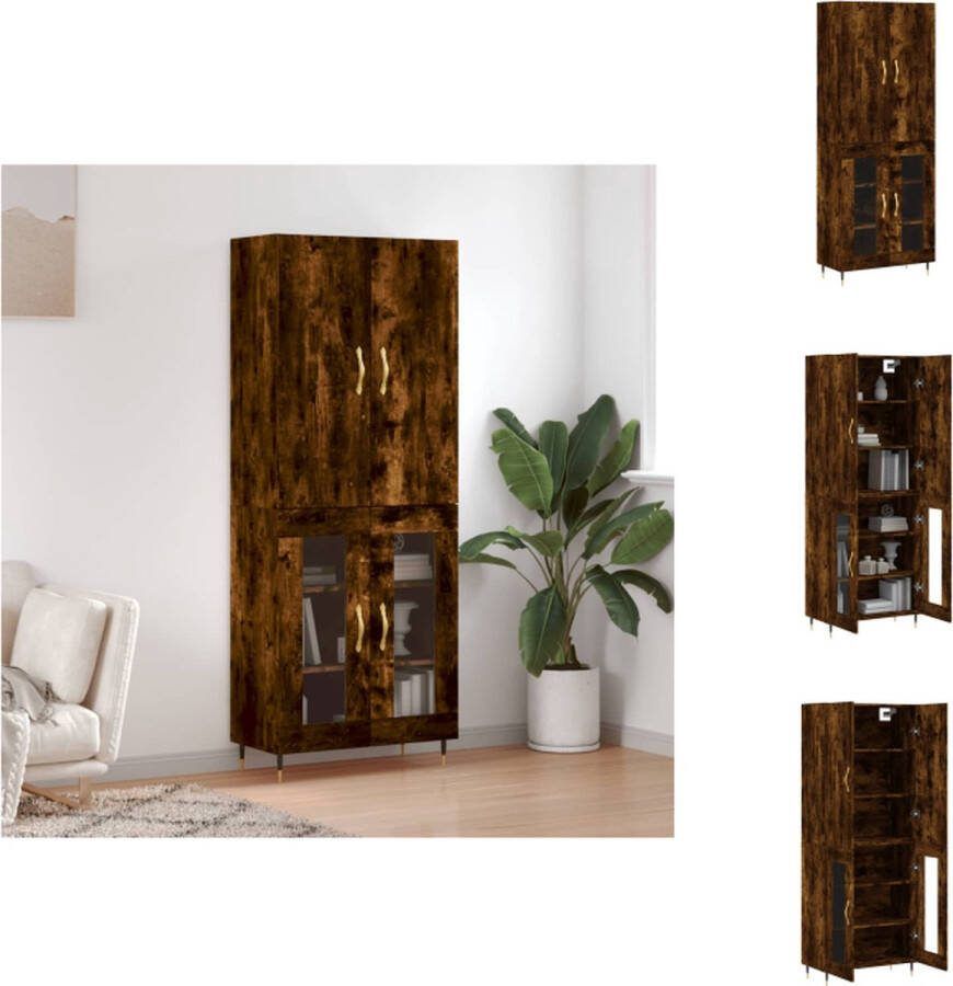VidaXL Hoge Kast Opbergkast Gerookt eiken 69.5 x 34 x 180 cm Duurzaam hout Keukenkast