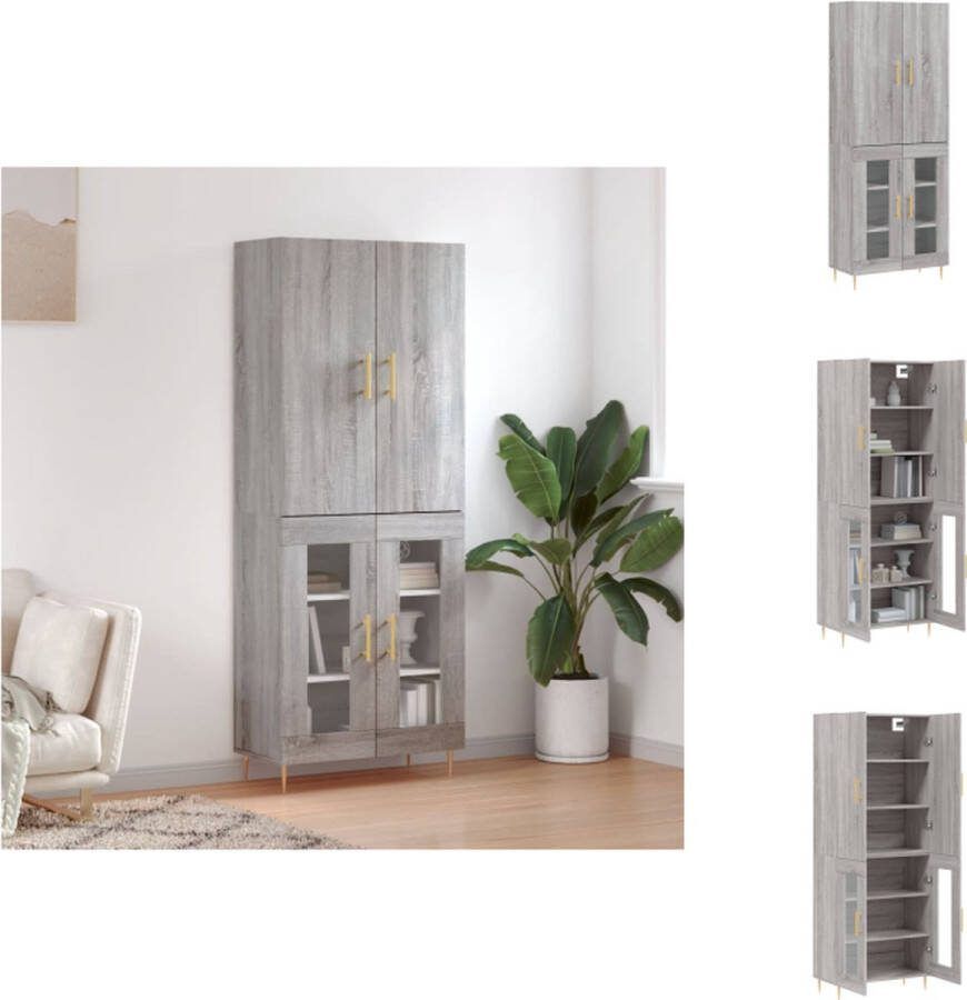 VidaXL Hoge Kast Opbergkast Glasdesign 69.5 x 34 x 180 cm Grijs Sonoma Eiken Keukenkast
