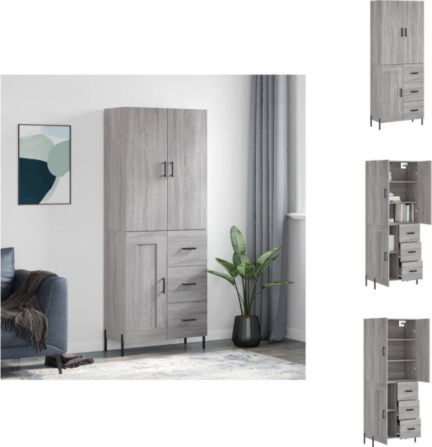 VidaXL Hoge Kast Opbergkast Grijs Sonoma Eiken 69.5 x 34 x 180 cm Keukenkast