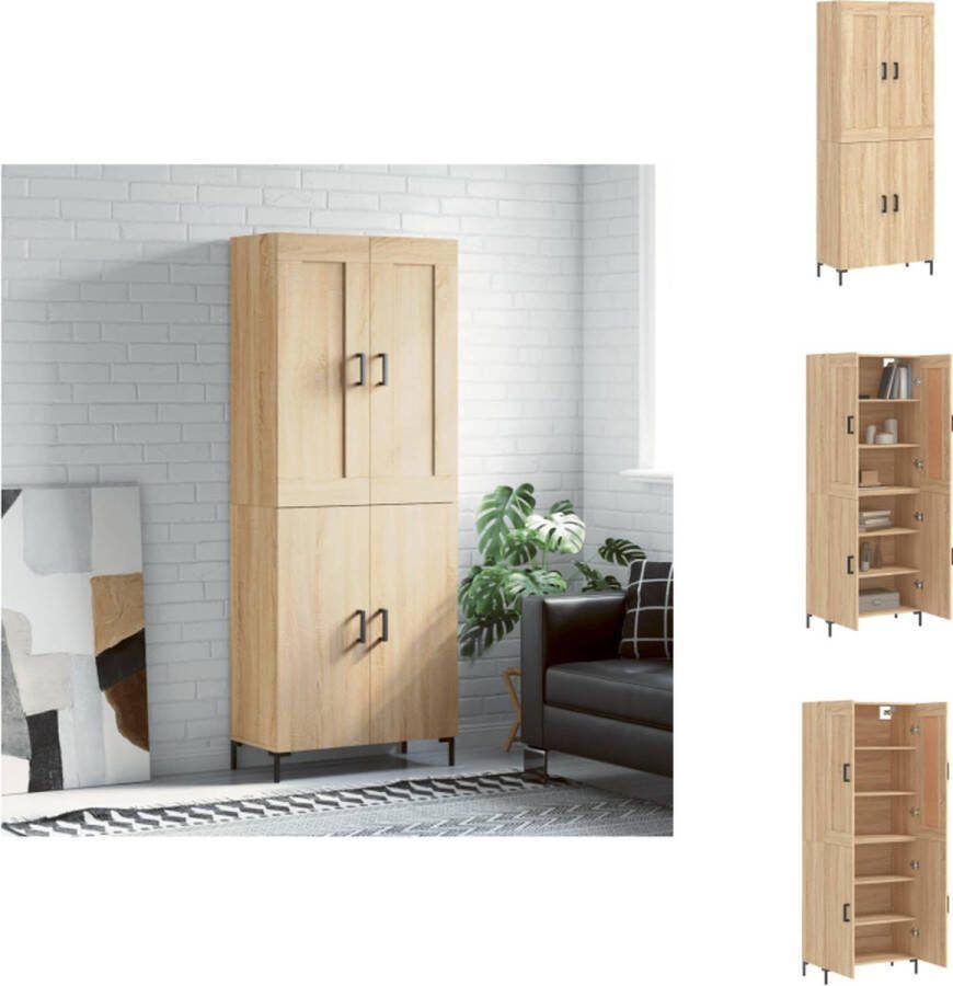 VidaXL Hoge Kast Sonoma Eiken Dressoir 69.5x34x90cm Opbergkast Keukenkast