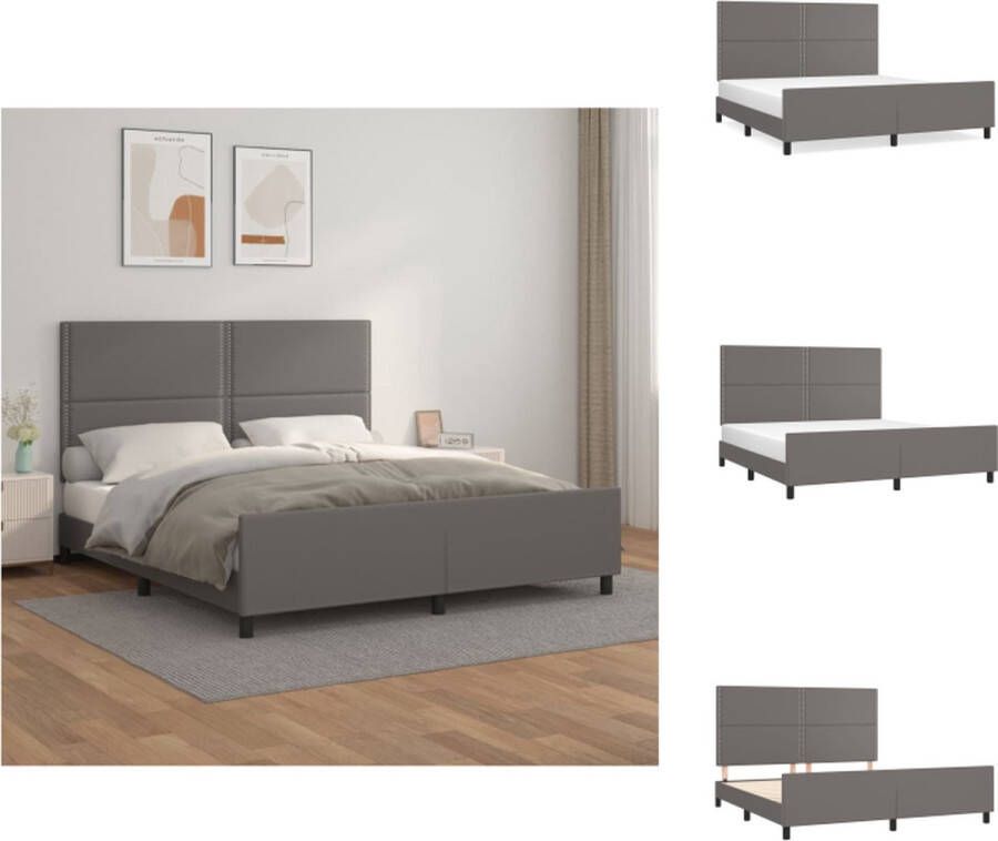 VidaXL Hoofdeinde Gray Kunstleer Bedframe Verstelbare Hoogte Multiplex Lattenbodem 203 x 166 x 118 128 cm Bed