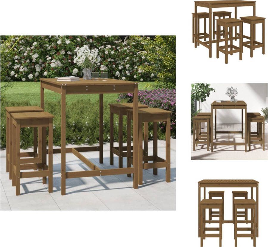 VidaXL Houten Barset Massief grenenhout Bartafel 121 x 82.5 x 110 cm Barkruk 40 x 40 x 78 cm Honingbruin Tuinset