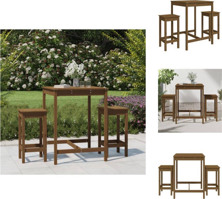 VidaXL Houten Barset Massief grenenhout Bartafel 82.5 x 82.5 x 110 cm Barkruk 40 x 40 x 78 cm Honingbruin Tuinset