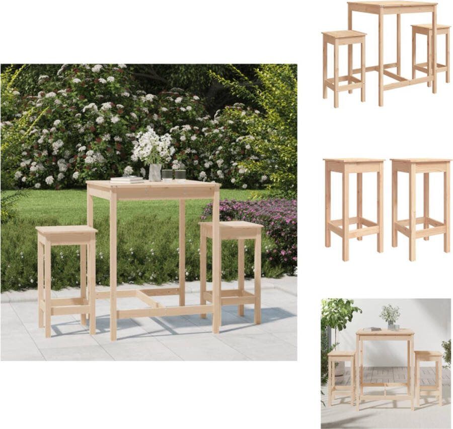 VidaXL Houten Barset Massief grenenhout Bartafel 82.5x82.5x110 cm Barkruk 40x40x78 cm Tuinset