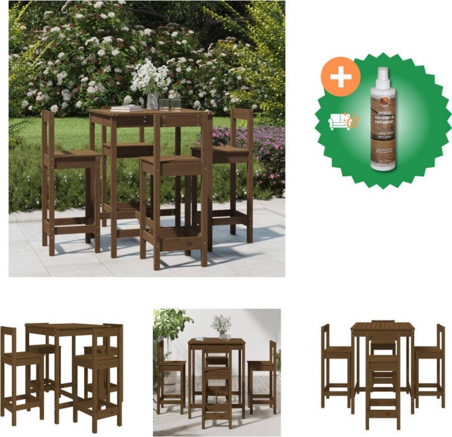 VidaXL Houten Barset Massief grenenhout Bartafel 82.5x82.5x110cm Barstoel 40x41.5x112cm Tuinset Inclusief Houtreiniger en verfrisser