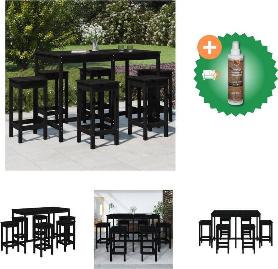 VidaXL Houten Barset Zwart Massief Grenenhout Bartafel 159.5x82.5x110cm Barkruk 40x40x78cm Draagvermogen 110kg Montage vereist 1x Bartafel 6x Barkruk Tuinset Inclusief Houtreiniger en verfrisser