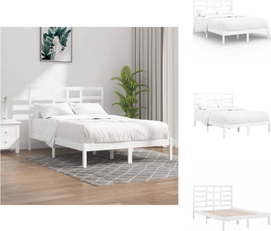 VidaXL Houten Bedframe 205.5 x 156 x 104 cm Massief grenenhout Geschikt voor 150 x 200 cm matras Wit Bed