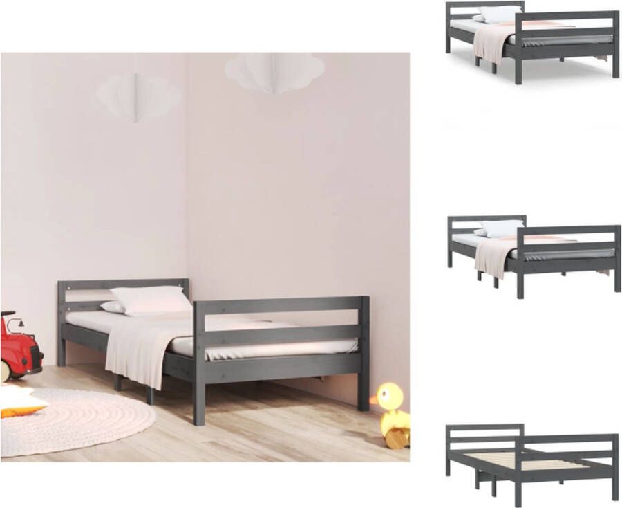 VidaXL Houten Bedframe Bedbodem 75 x 190 cm Massief grenenhout Grijs Bed