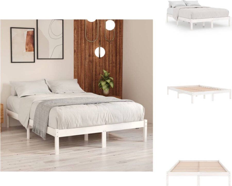 VidaXL Houten Bedframe Dubbel Wit 195.5 x 140.5 x 31 cm Geschikt voor 135 x 190 cm Matras Massief Grenenhout Montage vereist Bed