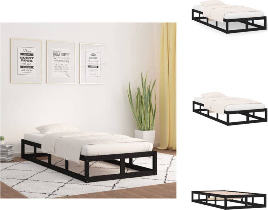 VidaXL Houten Bedframe Eenpersoons Massief Grenenhout 205.5 x 95.5 x 28 cm Zwart Bed