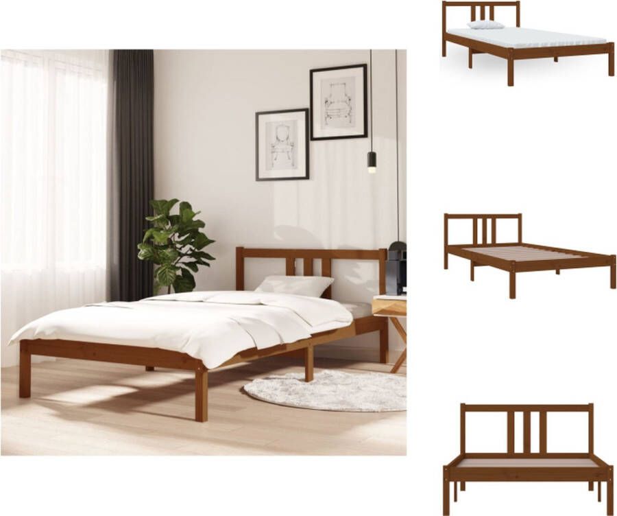 VidaXL Houten Bedframe Eenpersoonsbed 100 x 200 cm Massief grenenhout Honingbruin Bed