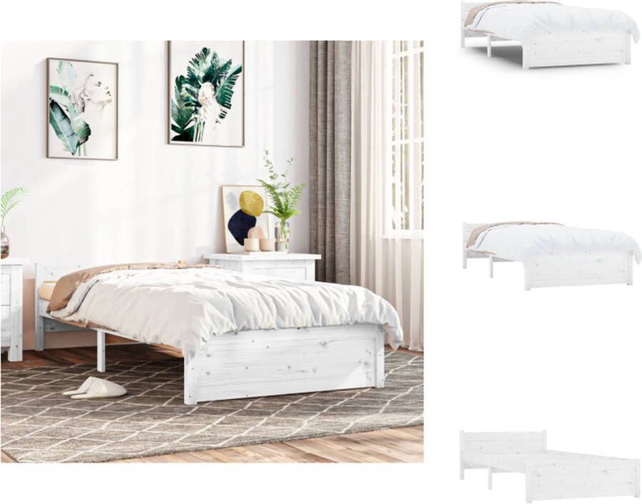 VidaXL Houten Bedframe eenpersoonsbed 100 x 200 cm Massief grenenhout Kleur- wit Bed