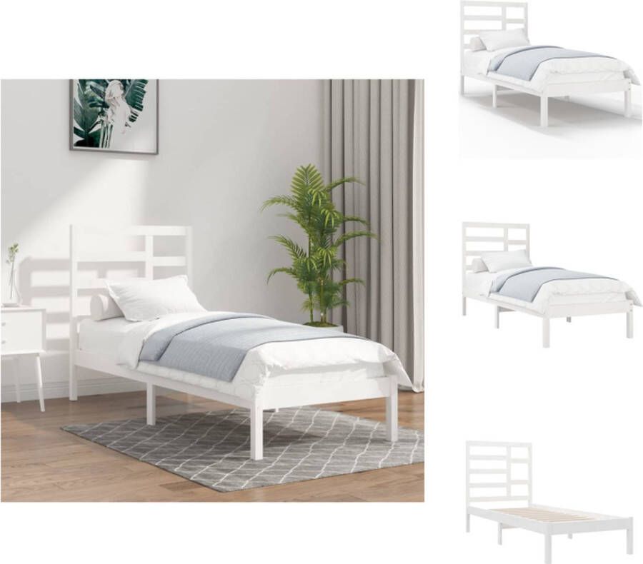 VidaXL Houten Bedframe Eenpersoonsbed 100x200 cm Massief Grenenhout Wit Bed