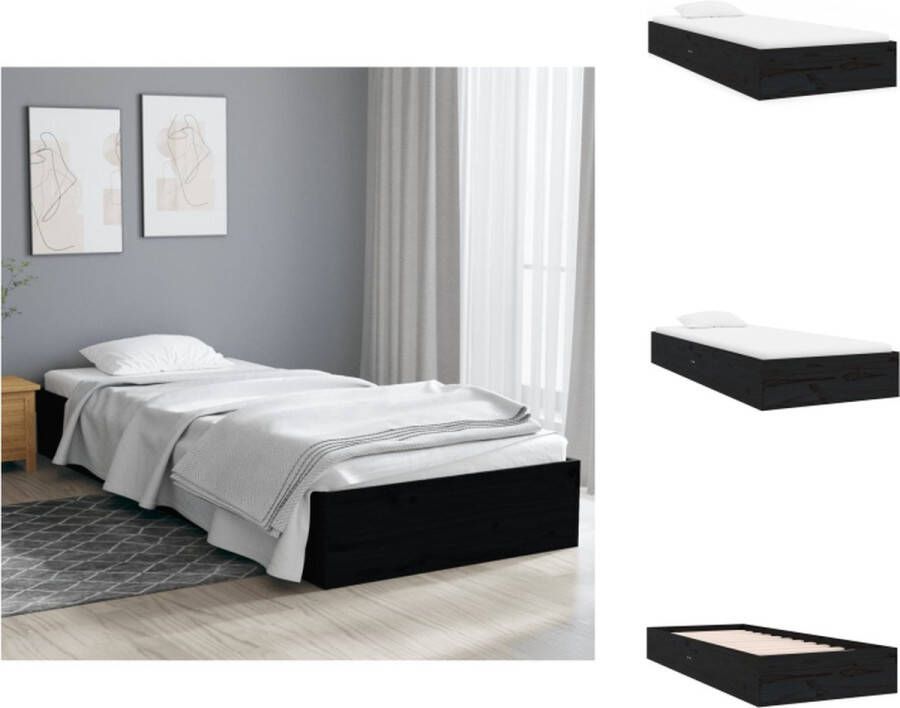 VidaXL Houten Bedframe eenpersoonsbed 193 x 77.5 x 23 cm massief grenenhout zwart Bed