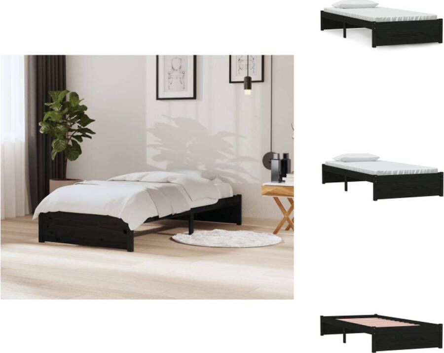 VidaXL Houten Bedframe Eenpersoonsbed 90 x 200 cm Massief Grenenhout Zwart Bed