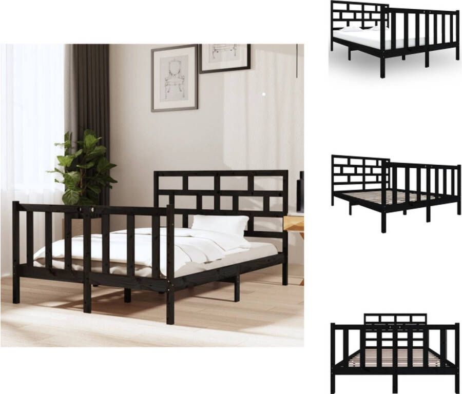 VidaXL Houten Bedframe Grenenhout 195.5 x 125.5 x 69.5 cm Zwart Bed