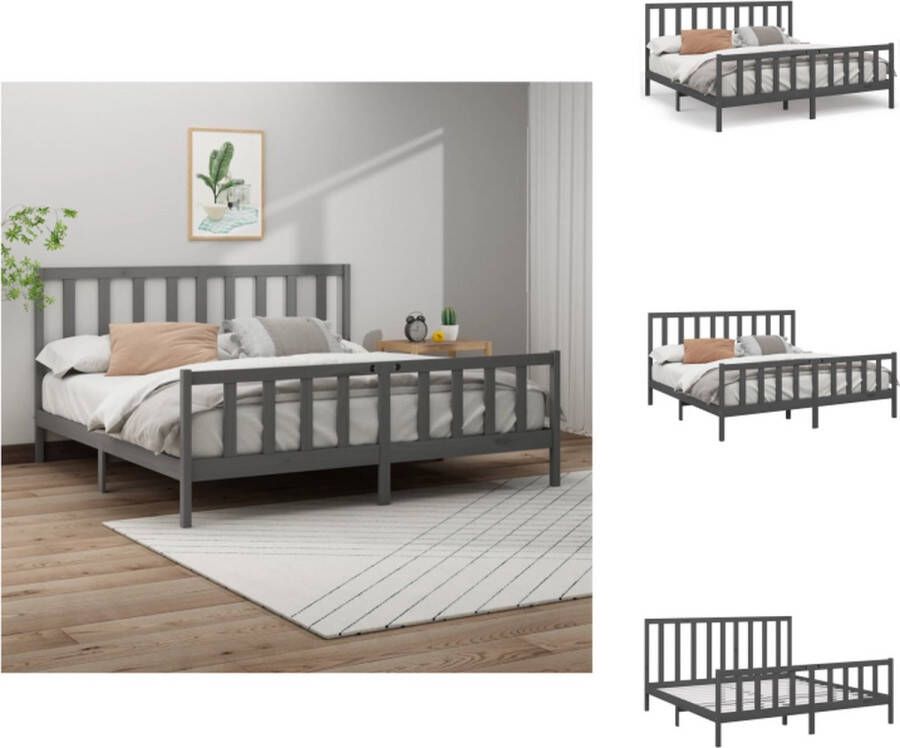 VidaXL Houten Bedframe Grijs 205.5 x 206 x 69.5 cm Massief grenenhout Bed