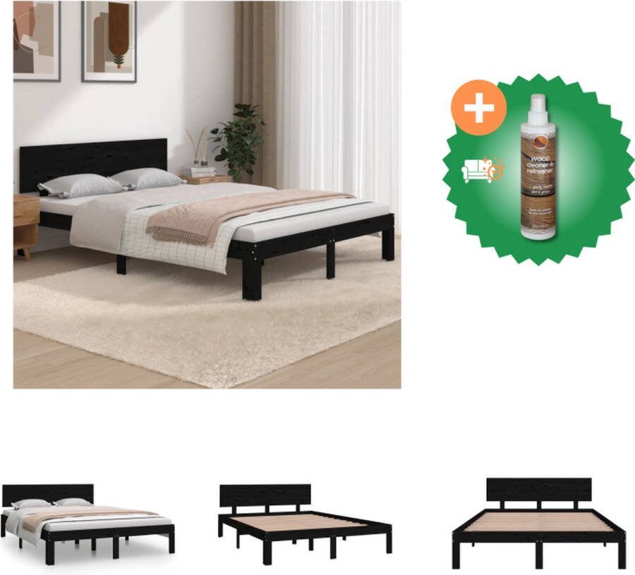 VidaXL Houten Bedframe King Size Zwart 205.5 x 153.5 x 69.5 cm Massief grenenhout Bed Inclusief Houtreiniger en verfrisser