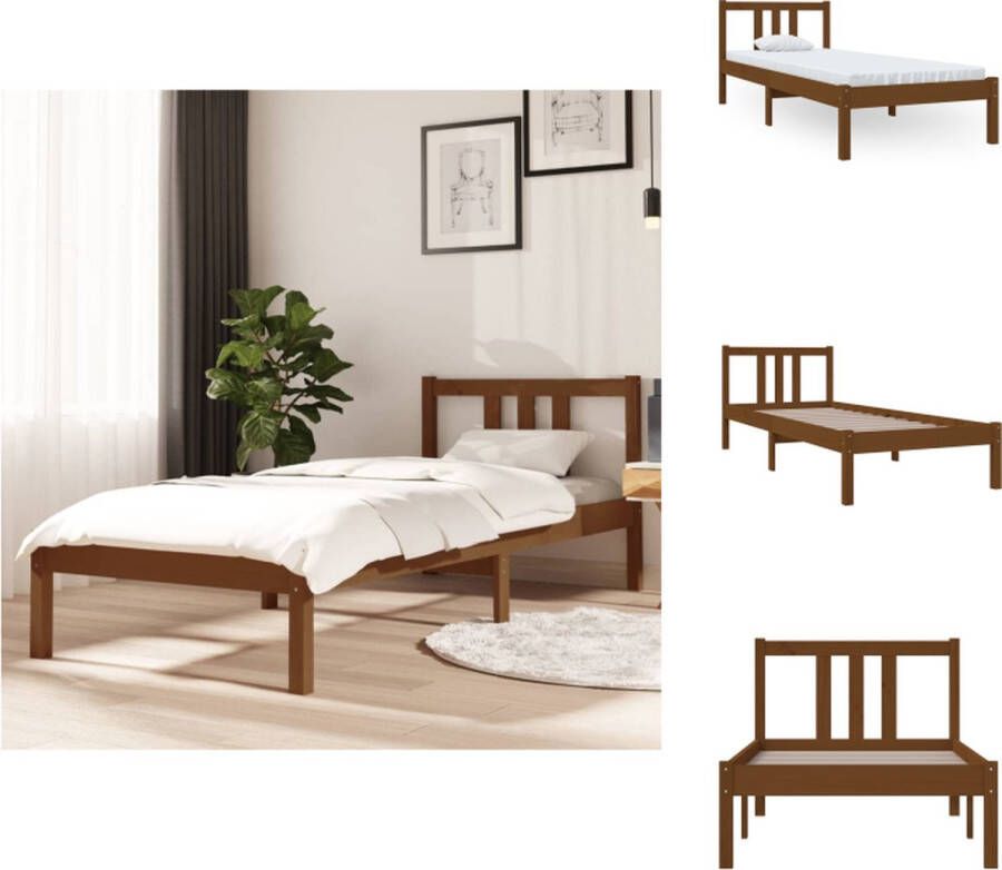 VidaXL Houten Bedframe Modern Eenpersoonsbed Afmeting- 195.5 x 80.5 x 69.5 cm Ken- Massief grenenhout Bed