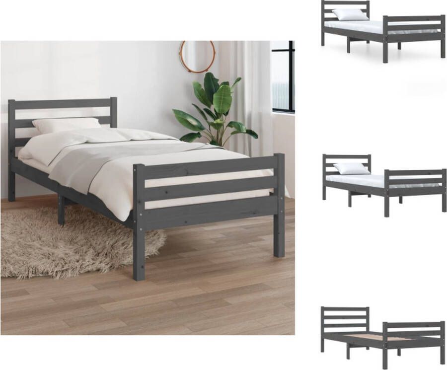 VidaXL Houten Bedframe Modern Eenpersoonsbed Afmeting- 205.5 x 105.5 x 69.5 cm Kleur- Grijs Materiaal- Grenenhout Ken- Stabiel en comfortabel Bed