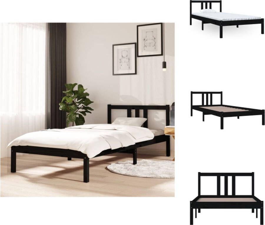 VidaXL Houten Bedframe naam Eenpersoonsbed 90 x 200 cm Massief grenenhout Zwart Bed