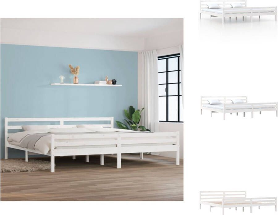 VidaXL Houten Bedframe wit 205.5 x 185.5 x 69.5 cm massief grenenhout multiplex lattenbodem Bed