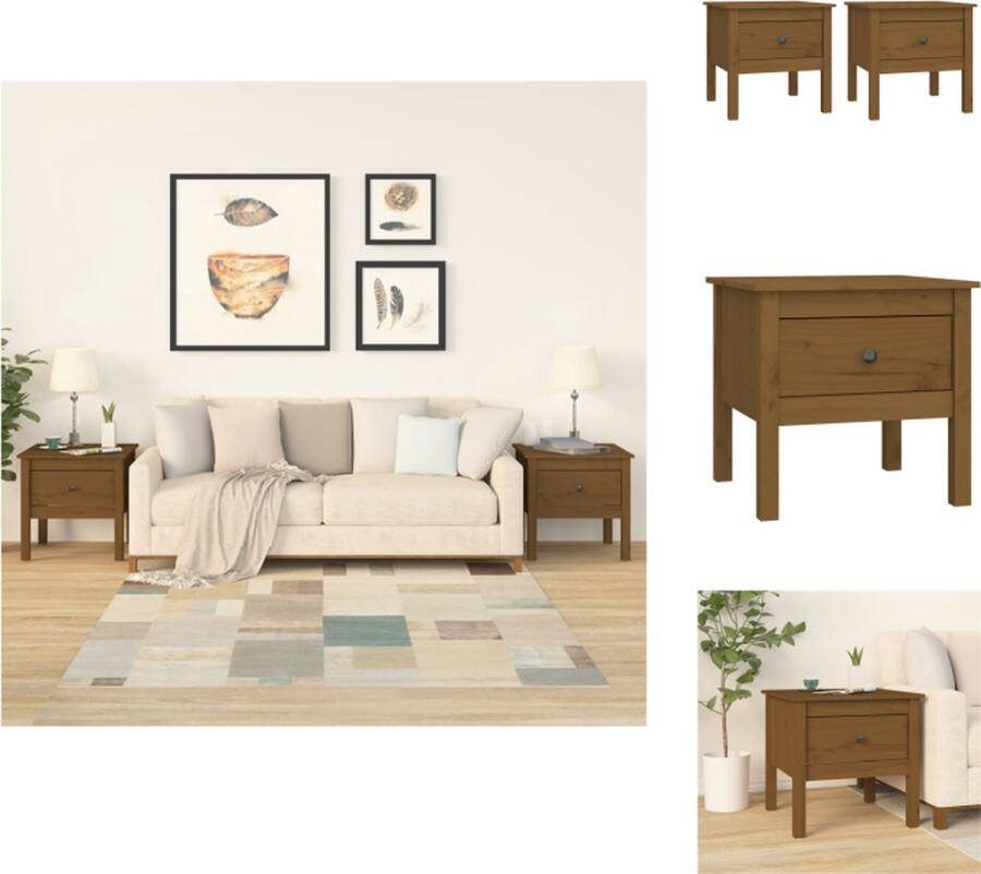VidaXL Houten Bijzettafels Massief grenenhout 50 x 50 x 49 cm Honingbruin (Set van 2) Tafel